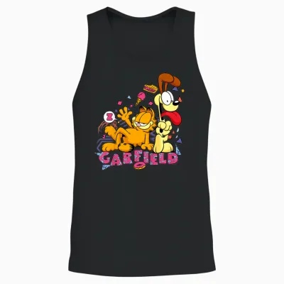 Kids Garfield and Odie Snack Art Retro 90s Unisex Tank Top - Black