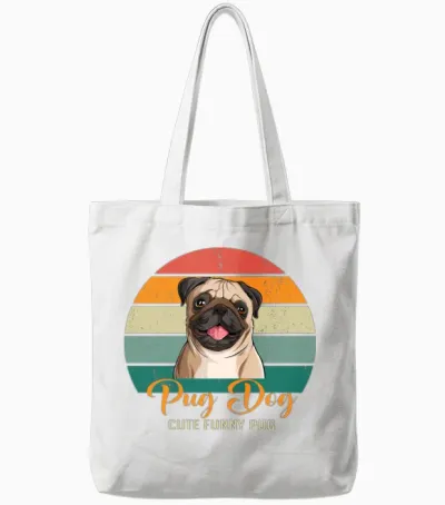 Cute Funny Pug Tote Bags - White