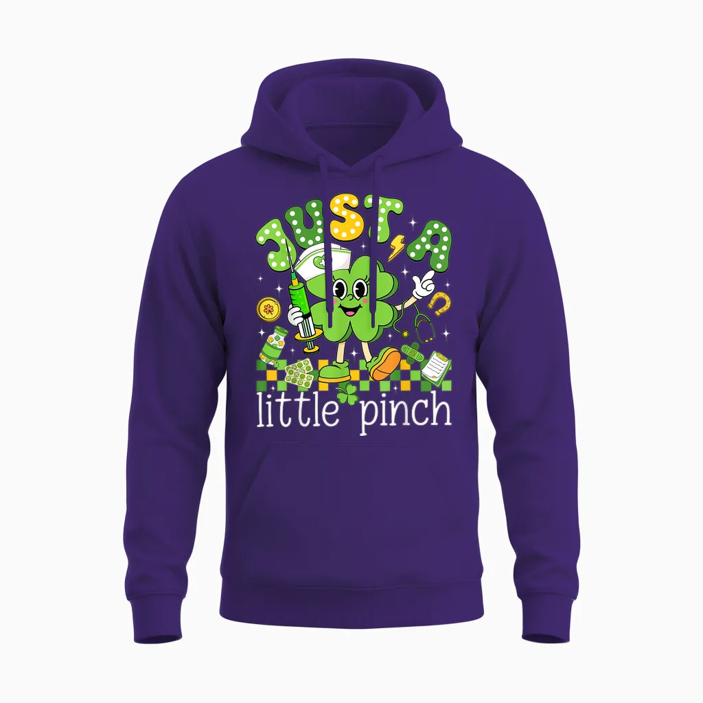 Just a Little Pinch Shamrock Nurse St Patricks Day Women Unisex Hoodie in Purple