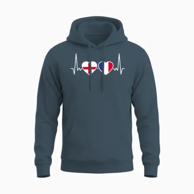 England France Heartbeat English Unisex Hoodie - Dark Heather