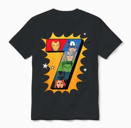 Marvel Comics 7th Birthday Unisex T-Shirt in Black