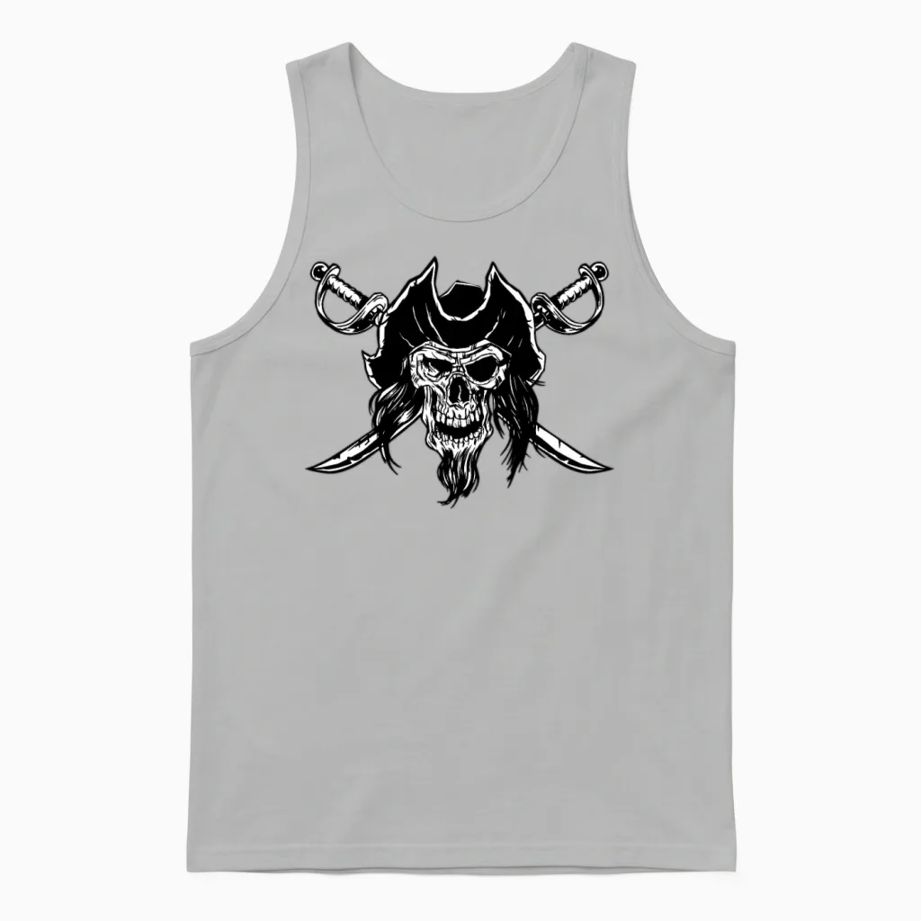 Pirate Skull and Bones Crossed Swords Unisex Tank Top in Ash