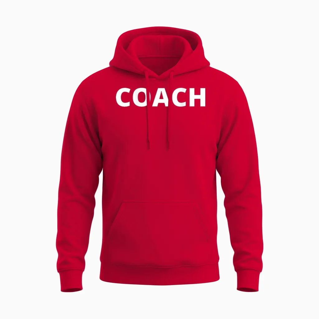Coach Trainer Back T-Shirt, Black Unisex Hoodie in Red