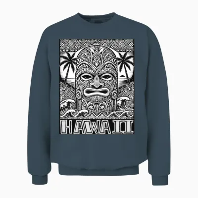 Hawaiian Tiki Mask Tribal Art Island Tribal Vibes Unisex Sweatshirt - Dark Heather