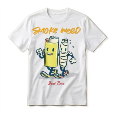 Cartoon Art Smoke Weed Unisex T-Shirt - White