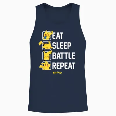 Pokémon - Eat Sleep Battle Repeat Pikachu Unisex Tank Top - Navy
