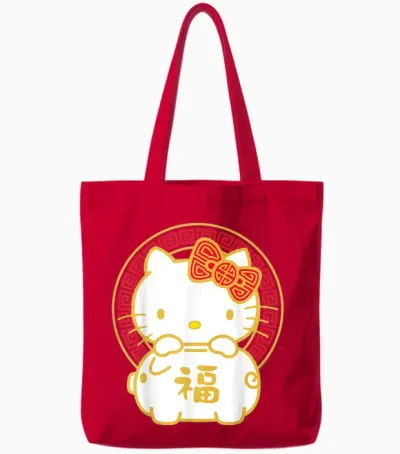Hello Kitty Happy Lunar New Year, Year of the Pig Tote Bags - Red
