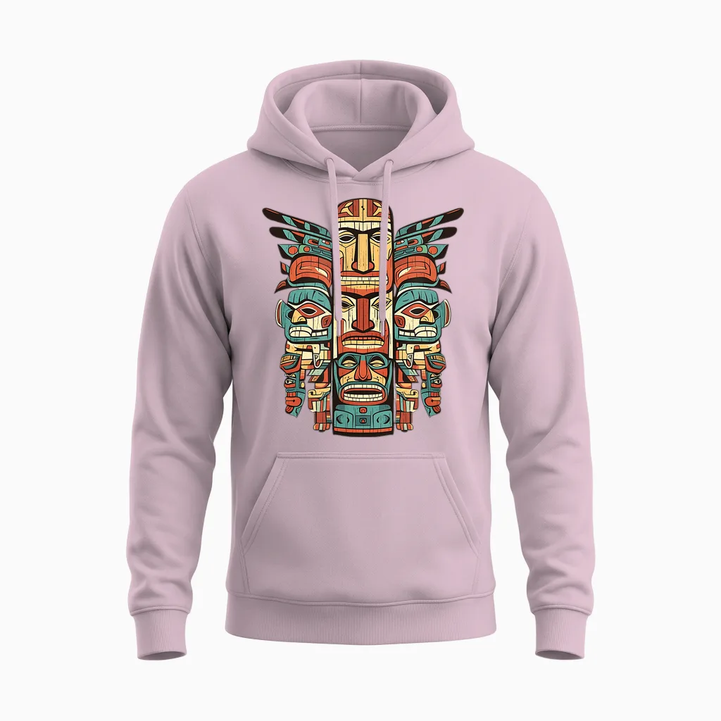 Motif Totem Indien Aztèque Du Sud-Ouest Amérindien Unisex Hoodie in Light Pink