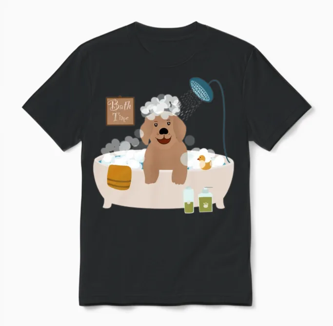 Funny Dog in Bath Lovers Gift Unisex T-Shirt in Black