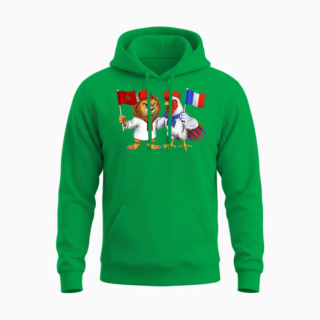 Flag France Morocco Roots Franco-Moroccan Pride Unisex Hoodie in Irish Green