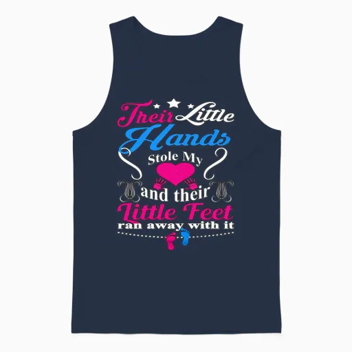 Little Hand Stole My Heart Little Feet Ran Away Unisex Tank Top in Navy