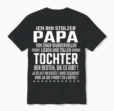 Vatertagsgeschenk Tochter Vater Geschenke T-Shirts - Ich Bin Stolzer Papa Einer Wundervollen Tochter - Vatertag T-Shirt Schwarz Kurzarm S Eu 38-40 Unisex T-Shirt - Black