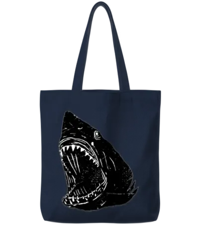 Scary Shark Tote Bags - Navy