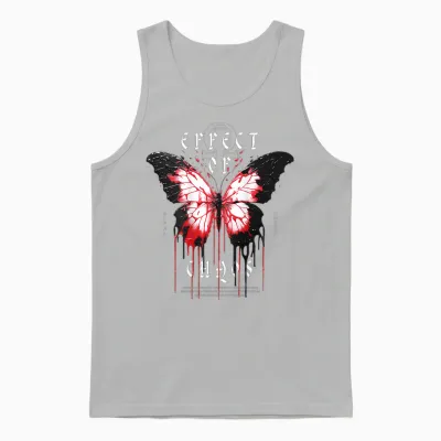 Y2k Hip Hop Backprint Streetwear Chaos Effect Butterfly T-Shirt, Black Unisex Tank Top - Ash