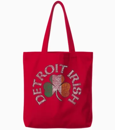 Detroit Irish Shamrock Apparel Tote Bags - Red