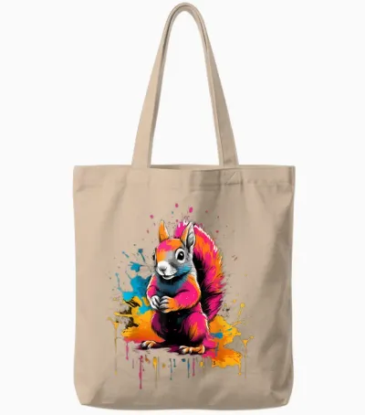 Cooles Eichhörnchen Auf Bunt Bemaltem Eichhörnchen Tote Bags - Natural