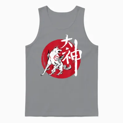 Okami Amaterasu Sun God Wolf the Great Wave Videogame T-Shirt, Black, S Unisex Tank Top - Sport Grey