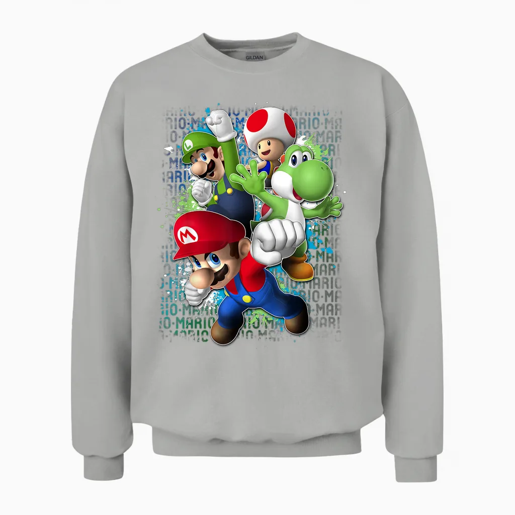 Nintendo Super Mario Luigi Paint Splatter Action Unisex Sweatshirt in Ash