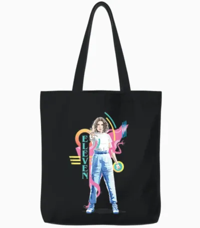 Stranger Things Vintage Retro Eleven Superpowered 80's Icon Tote Bags - Black