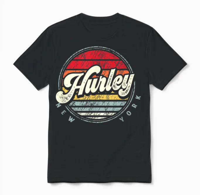 Retro Hurley Home State Cool 70s Style Sunset Unisex T-Shirt in Black
