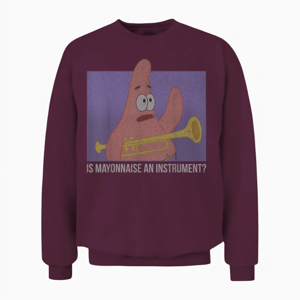Spongebob Squarepants Patrick Is Mayonnaise an Instrument T-Shirt Small Unisex Sweatshirt in Maroon