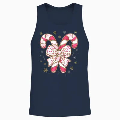Cute Pink Coquette Bow Candy Cane Christmas Girls Women Unisex Tank Top - Navy