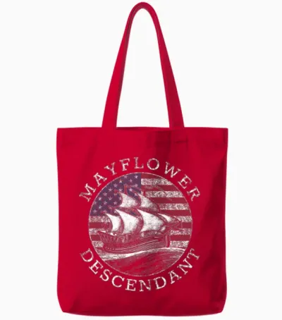 Mayflower Descendant Usa Flag Distressed Tote Bags - Red