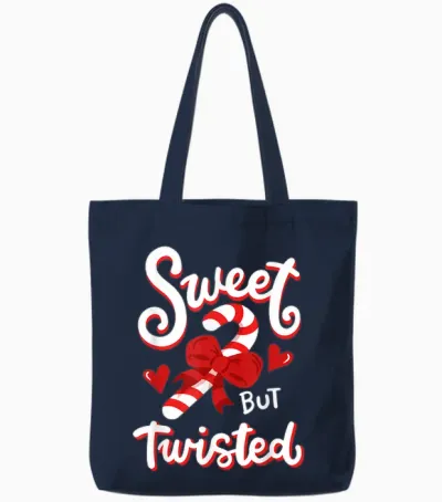 Sweet but Twisted Funny Christmas Candy Cane Xmas Holiday Tote Bags - Navy