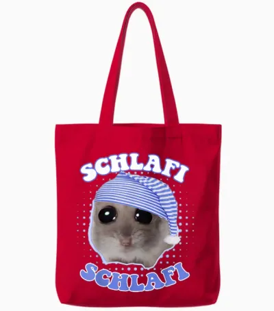 Schlafi Schlafi Funny Hamster Sleep Meme Hamstie T-Shirt, Black, S Tote Bags - Red
