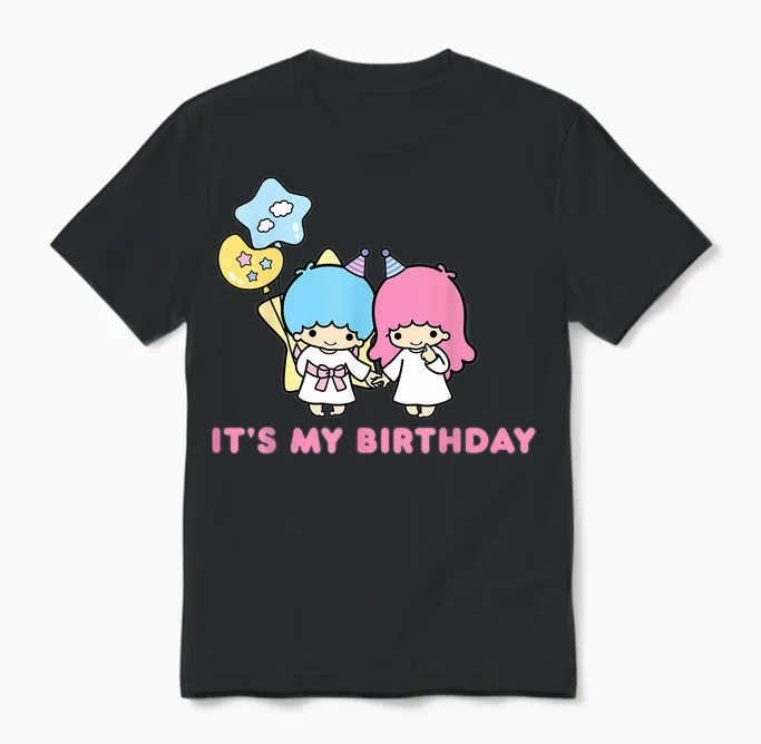 Little Twin Stars Its My Birthday Unisex T-Shirt in Black