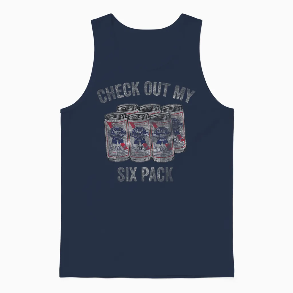 Pabst Check Out My Six Pack Unisex Tank Top in Navy