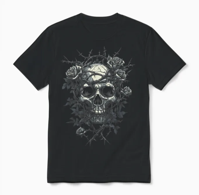 Totenkopf Mit Rosen Und Dornen - Gothic Unisex T-Shirt in Black
