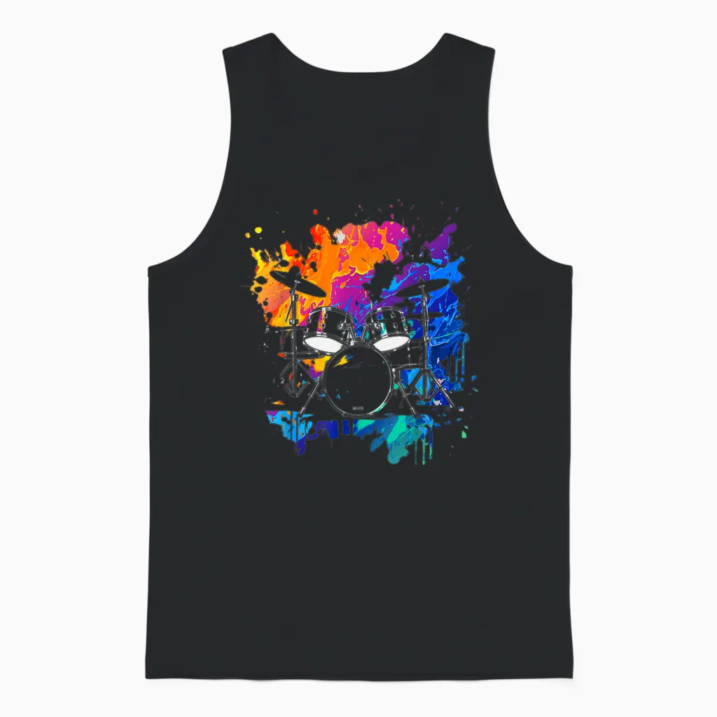 Drums Colorful Instrument Band Drum Music Unisex Tank Top in Black