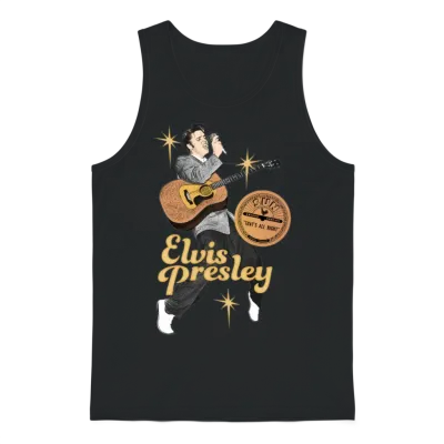 Elvis Presley with Guitar and Microphone Unisex Tank Top - Black