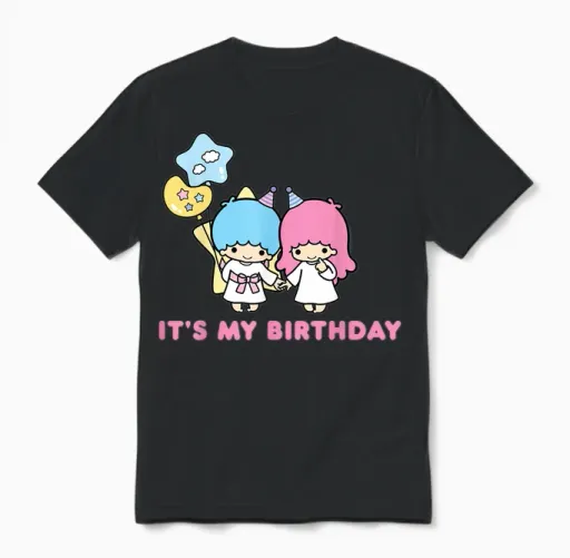 Little Twin Stars Its My Birthday Unisex T-Shirt in Black