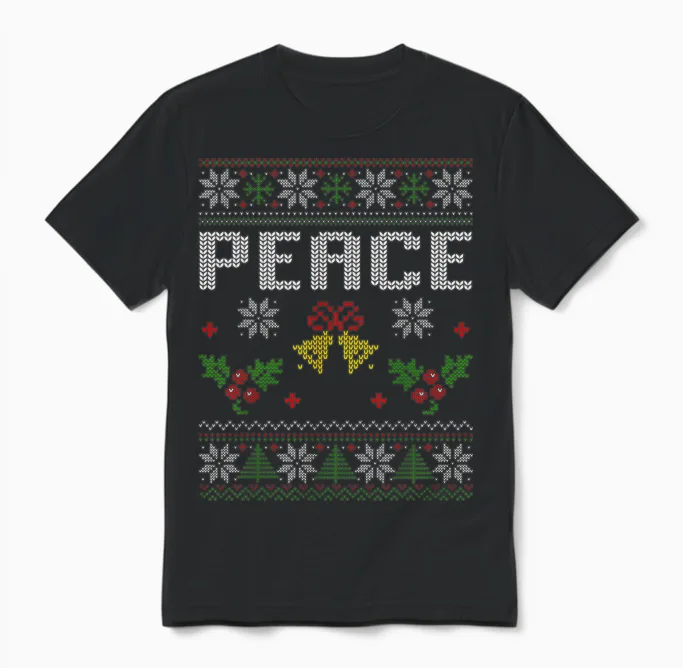 Peace I Come in Peace Couple Matching Ugly Christmas Unisex T-Shirt in Black