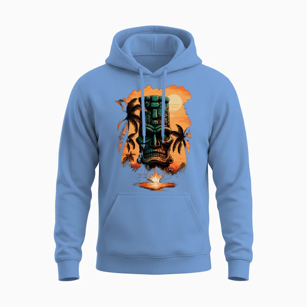Tiki Culture Maori Mask for a Tkik Fans Unisex Hoodie in Carolina Blue