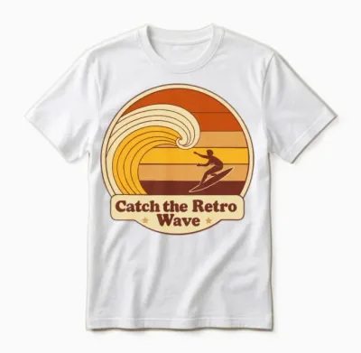 Catch the Retro Wave Earthy Surfer Retro 70s Unisex T-Shirt - White