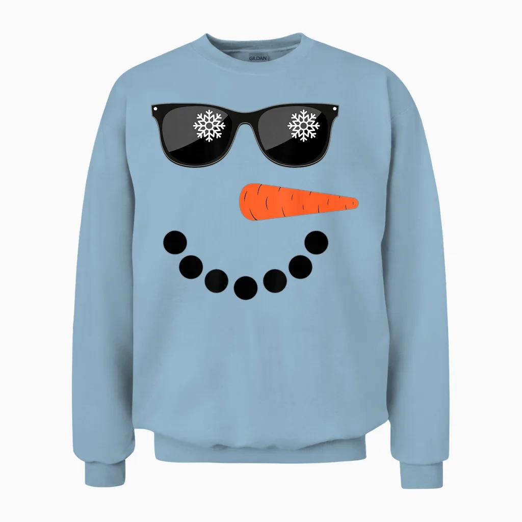 Snowman Shirt Glasses Boys Kids Toddlers Christmas Winter Unisex Sweatshirt in Light Blue
