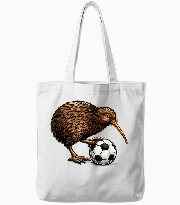 Lustiger Kiwi-Vogel Mit Fußball Neuseeland Fan Design Tote Bags in White