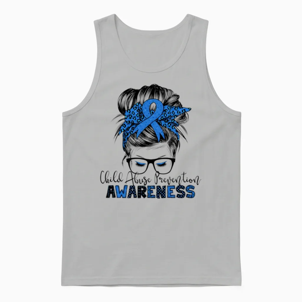 Child Abuse Prevention Awareness Messy Hair Bun Unisex Tank Top in Ash