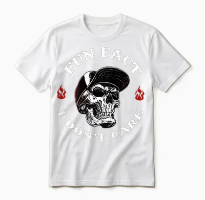 (on the Back) Fun Fact I Don't Care Funny Skeleton Saying Quote Unisex T-Shirt - White