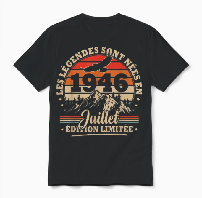 Vintage Anniversaire 80 Ans Cadeau Pour Né En Juillet 1946 Unisex T-Shirt in Black