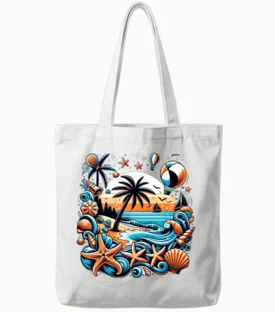 Ocean Themed Blue Starfish and Shells Women's T-Shirt, White, S Tote Bags - White