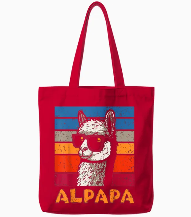 Funny Dad Alpapa Llama Alpaca Father's Day Gift T-Shirt, Black, S Tote Bags in Red
