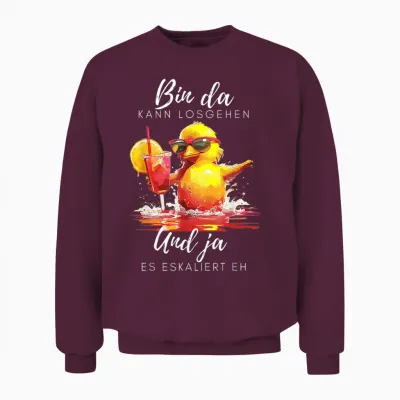 Party Duck with Cocktail - Funny Girls' Evening Saying Unisex Sweatshirt - Maroon