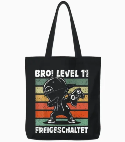 Bro! Level 11 Unlocked 11th Birthday Video Gamer Boy Tote Bags - Black