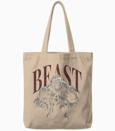 Wild Backprint Gorilla King Animal Monkey Gorilla T-Shirt, Black Tote Bags - Natural