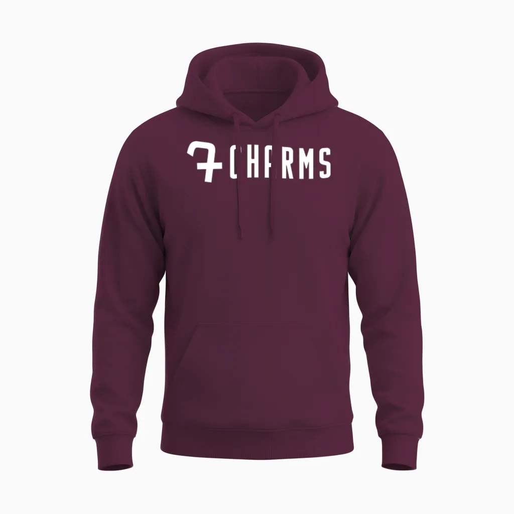 7charms Logo Mono White Unisex Hoodie in Maroon