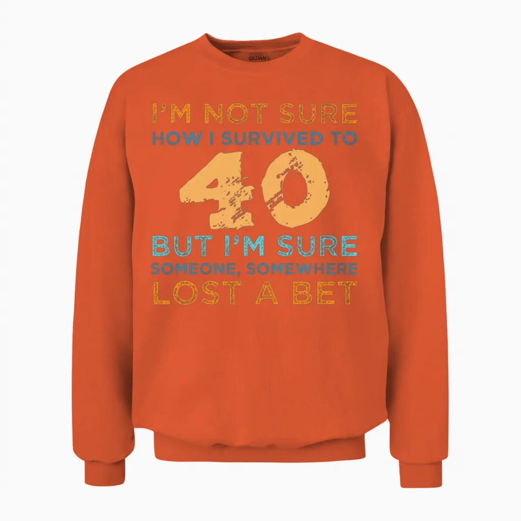40th Birthday Survival Unisex Sweatshirt in Orange